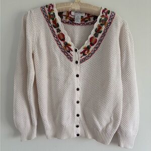 Vintage Margules Embroidered Cream Cardigan Sweater